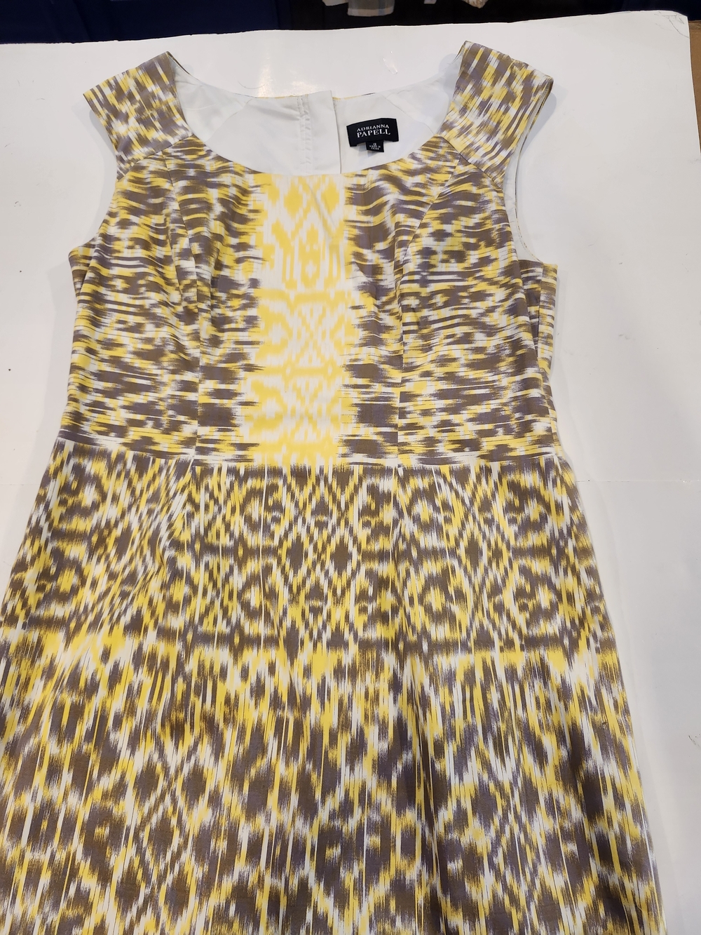 Adrianna Papell Womens Yellow Gray Sleeveless Cotton Lined Shift Dress  Size 12